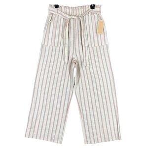 COPPER KEY WIDE-LEG CROPPED PANTS WOMENS LARGE‎ NATURAL STRIPED BELTED TROUSER